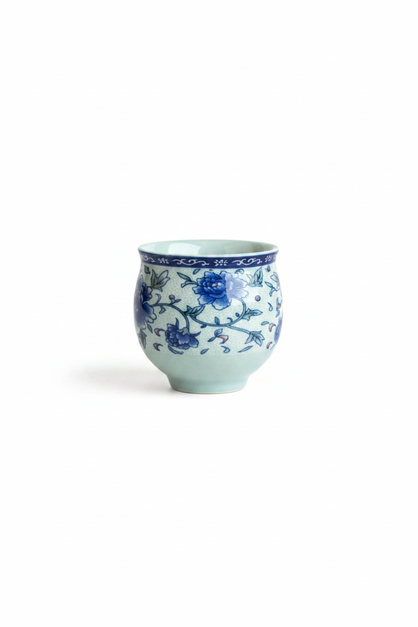 Blue Peony Porcelain Tea Set – 8-Piece Gift Set- tea pot: 250ml tea cup: 40ml