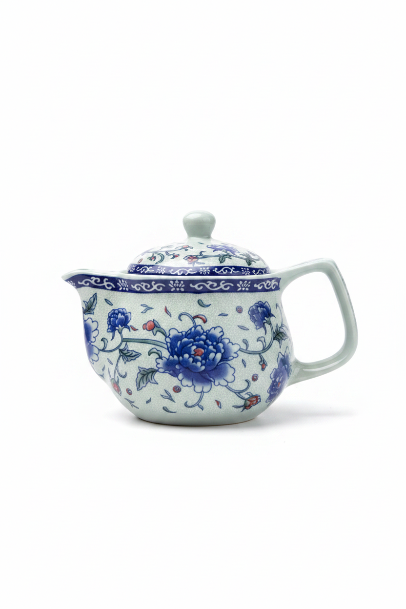 Blue Peony Porcelain Tea Set – 8-Piece Gift Set- tea pot: 250ml tea cup: 40ml