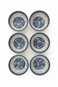 6 Blue & White Ceramic Bowls on White Background