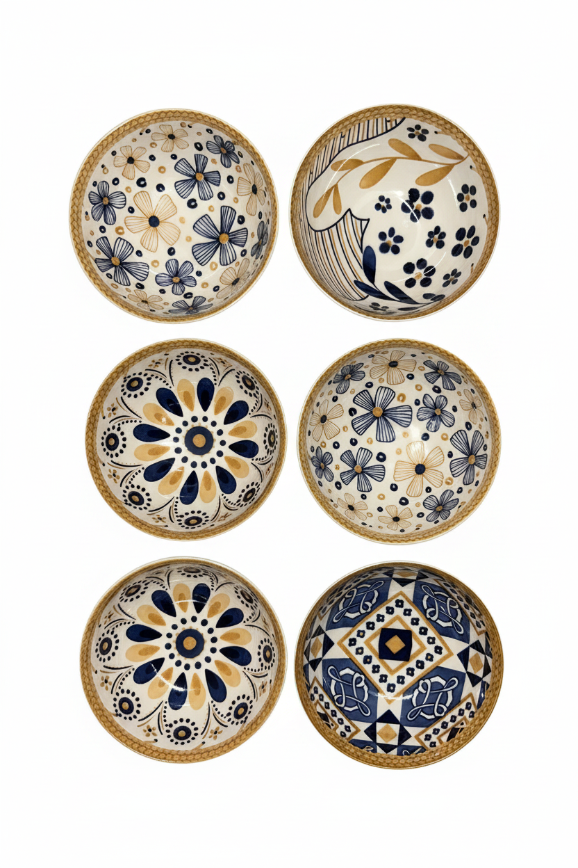 6 Bowls White Background