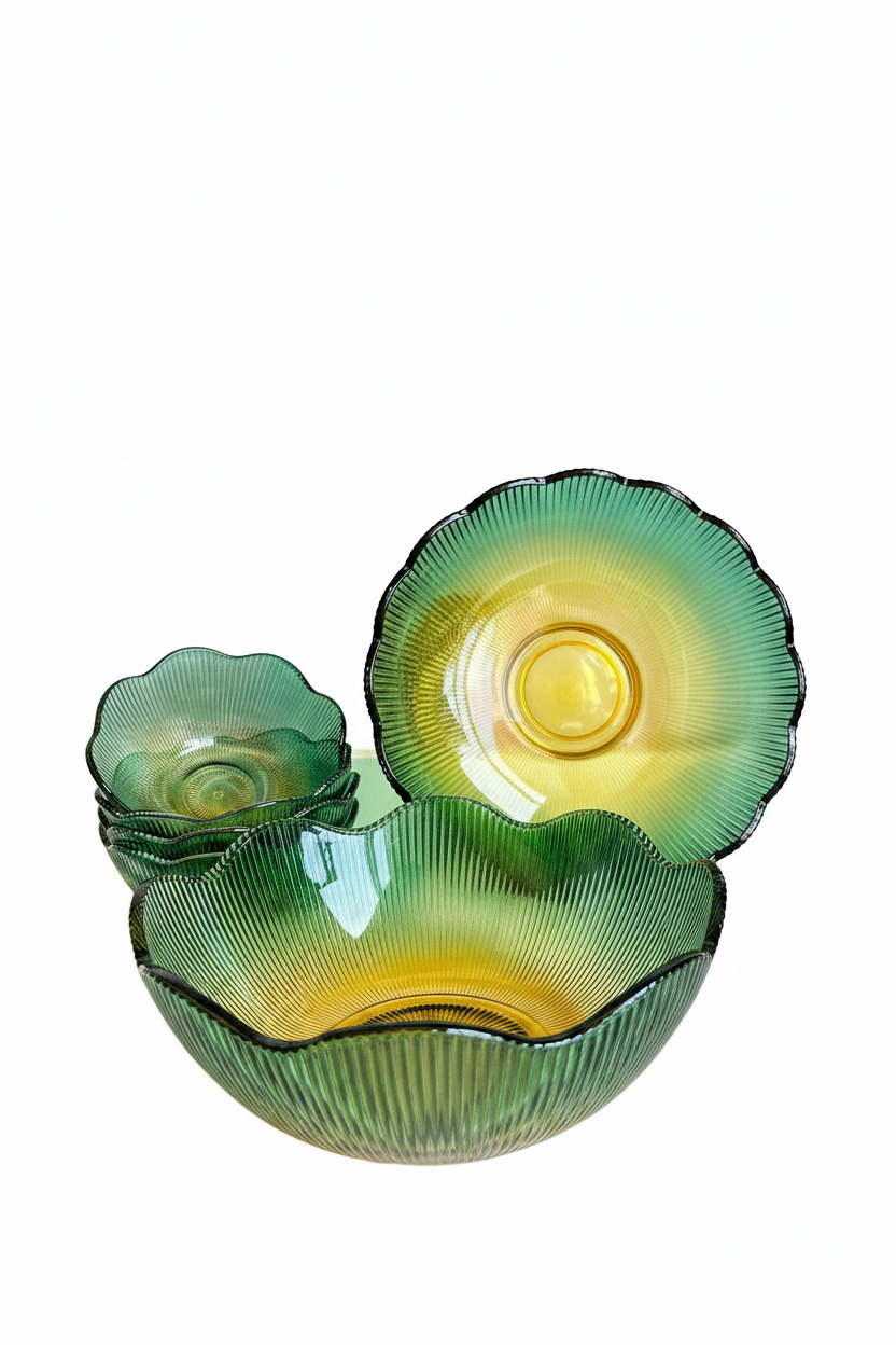 Sunset Glass Bowl Set – Green & Amber Gradient
