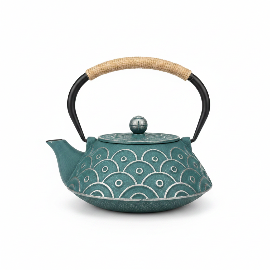 Teal Seigaiha Cast Iron Teapot