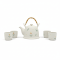 Bamboo Handle Floral Tea Set 4 cups