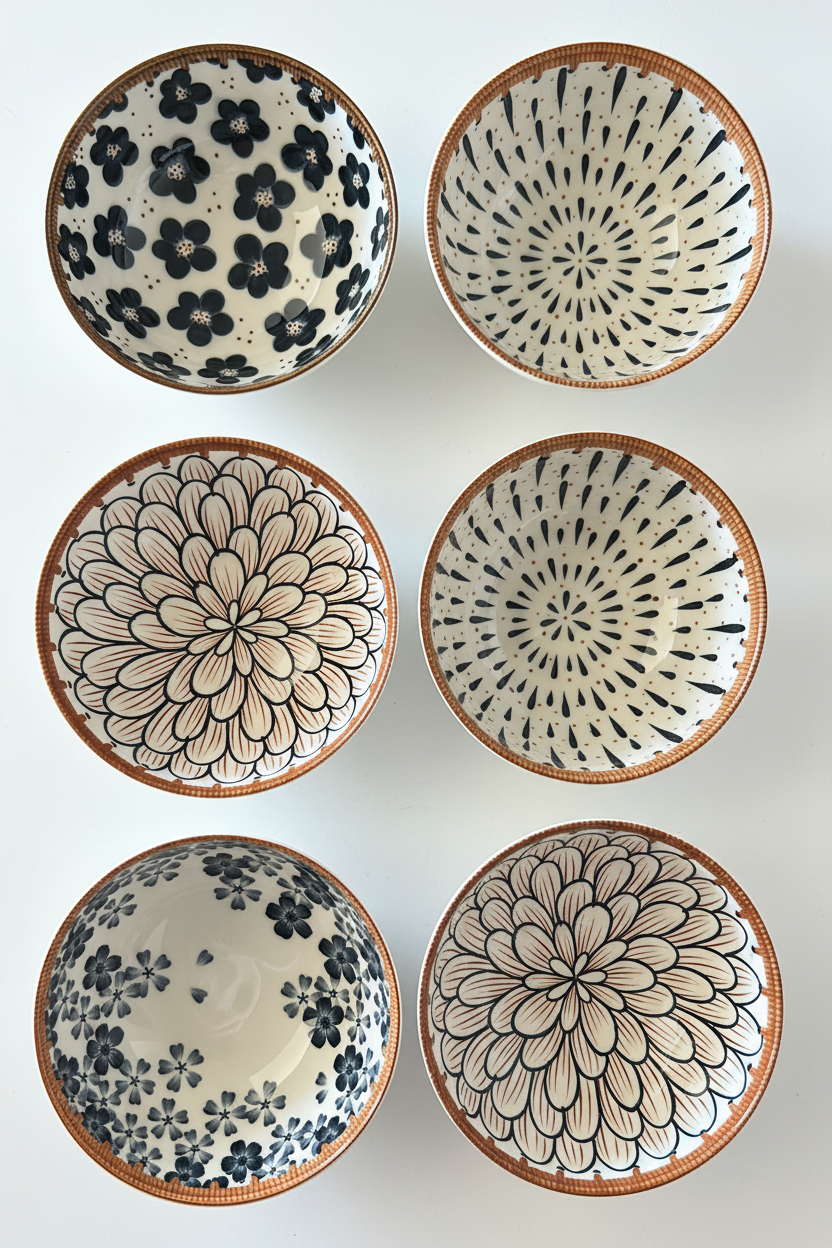 Ceramic Bowls Set of 6 – Mixed Floral Patterns