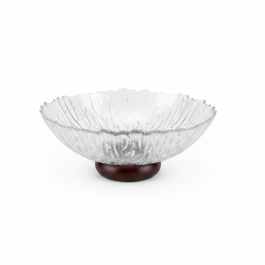 Crystal Glass Bowl with Wooden Base