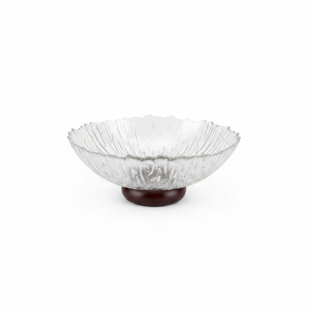 Crystal Glass Bowl with Wooden Base