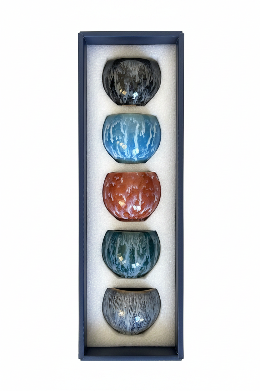 Drip Glaze Cup Set – Vertical White Background