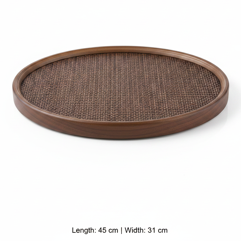 Handcrafted Oval Rattan Tray – Dark Walnut Wood