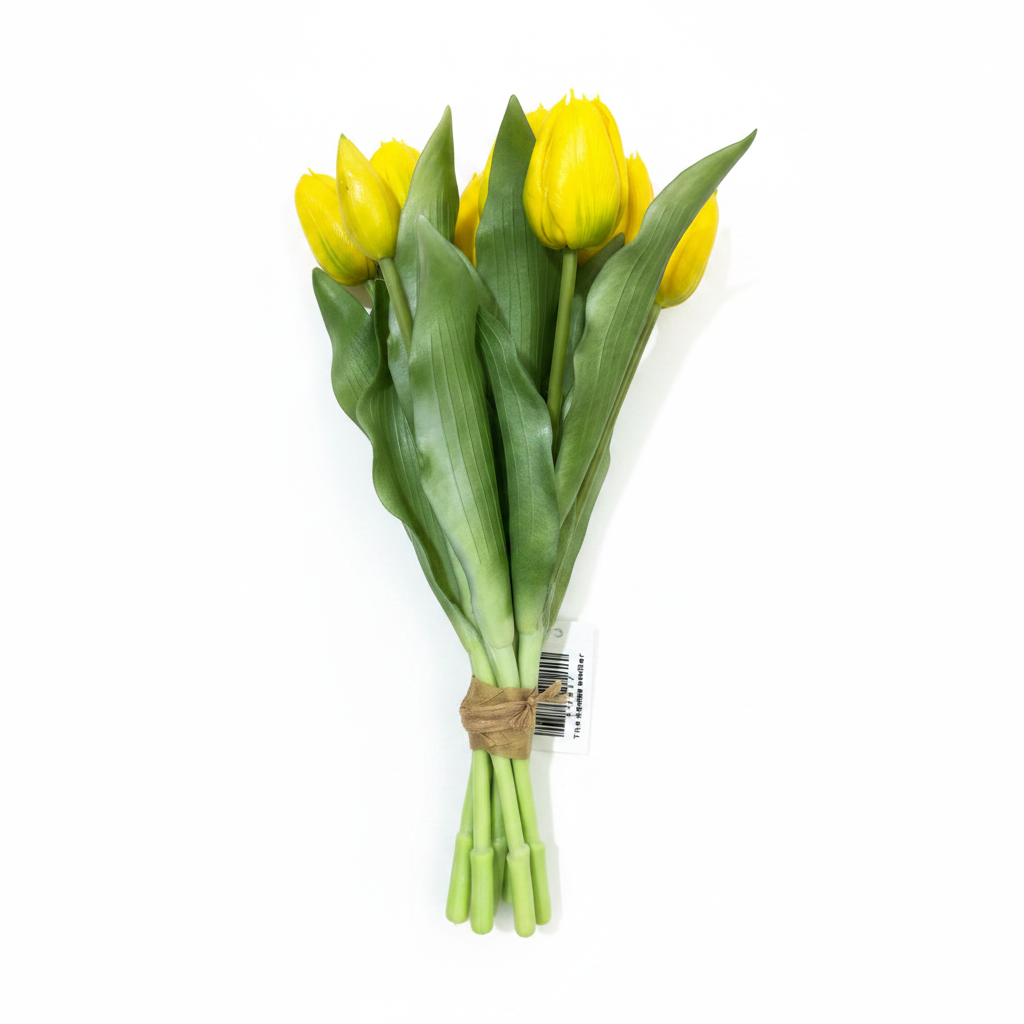 Striped Ceramic Vase with Yellow Tulips