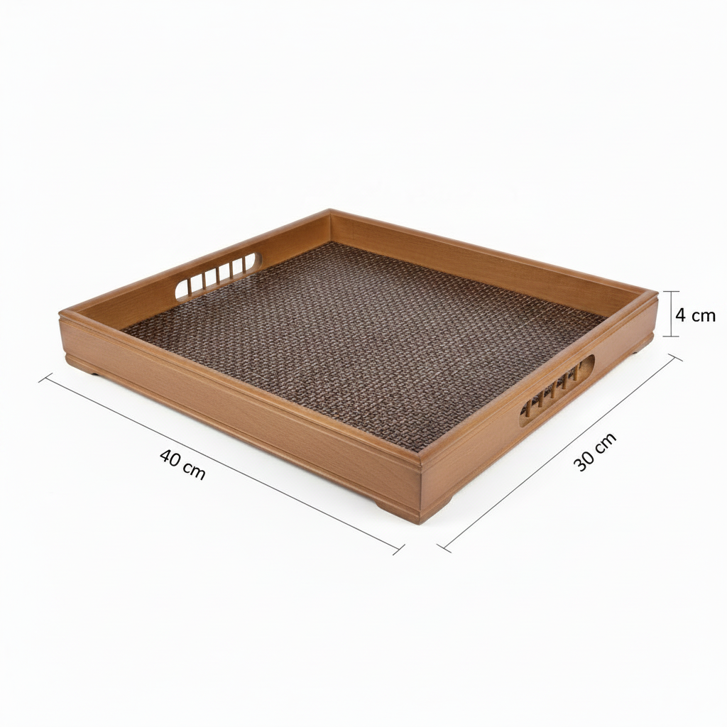 Rectangle Wooden Rattan Serving Tray – 40 x 30 cm
