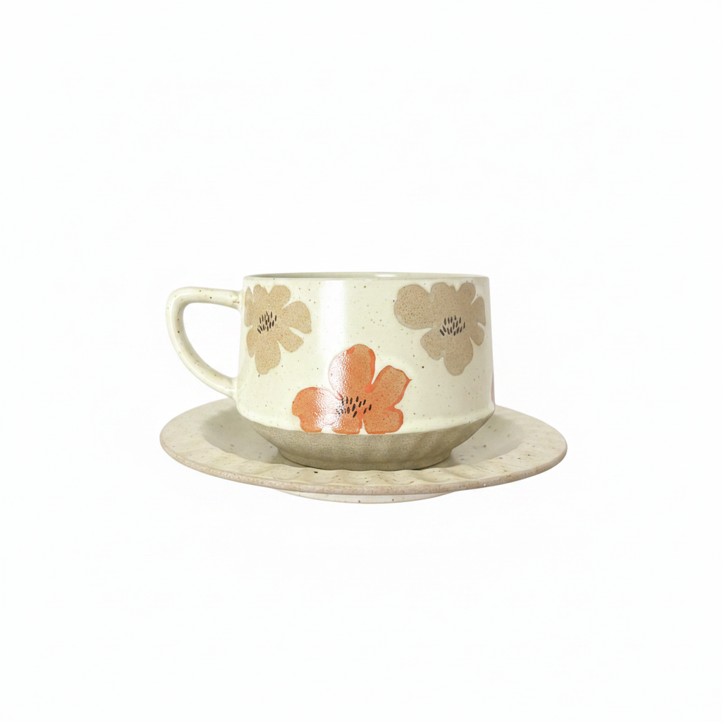 Speckled Floral Ceramic Cup & Saucer Set