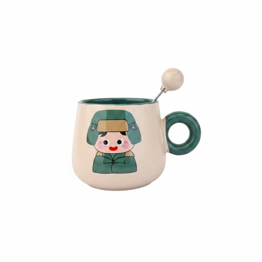 Cartoon Character Ceramic Mug with Spoon
