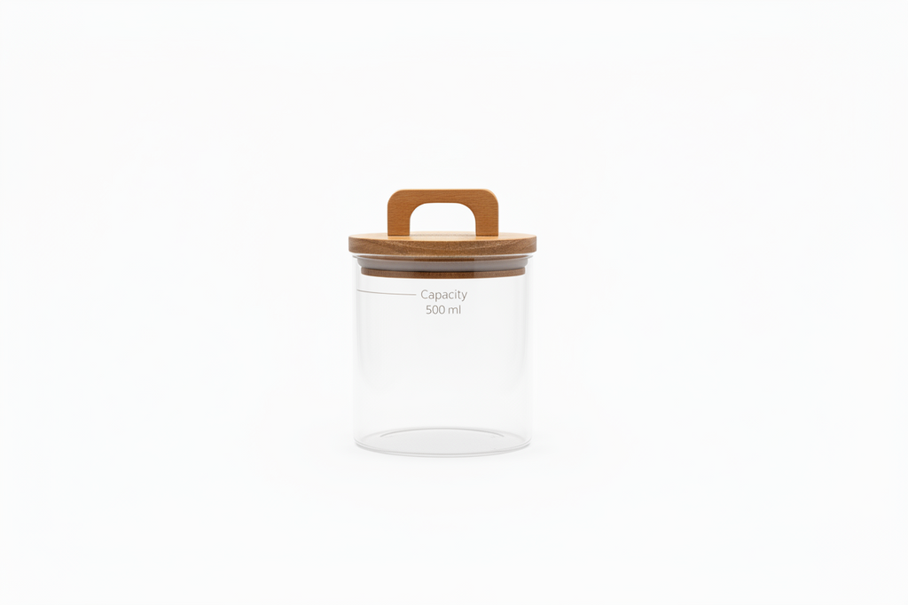 Glass Jar with Wood Handle Lid