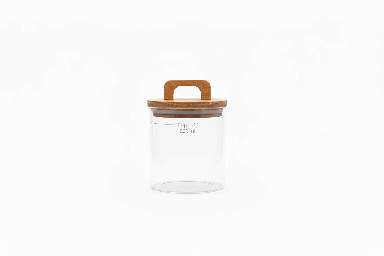 Glass Jar with Wood Handle Lid