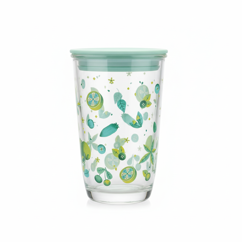 Printed Glass Cup with Lid