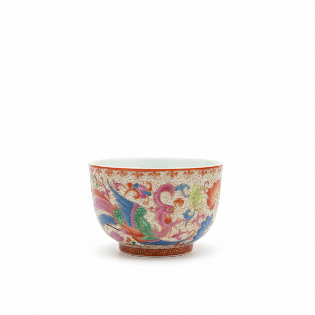 Phoenix & Dragon Famille Rose Tea Cup Set