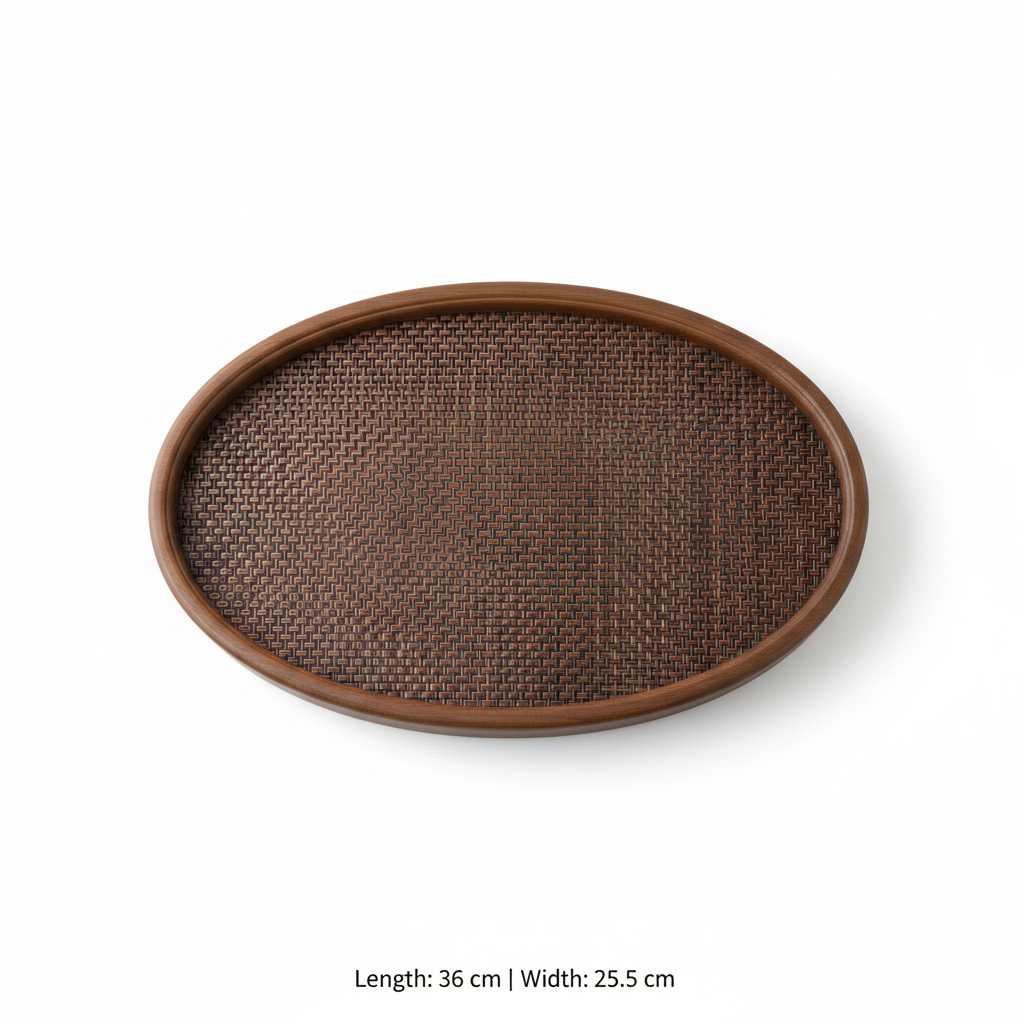 Handcrafted Oval Rattan Tray – Dark Walnut Wood