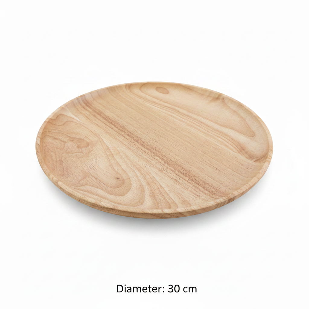 Handcrafted Round Rubber Wood Tray – 30 cm