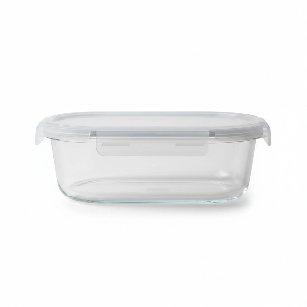 Oval Glass Food Storage Container with Snap-Lock Lid – 850ml