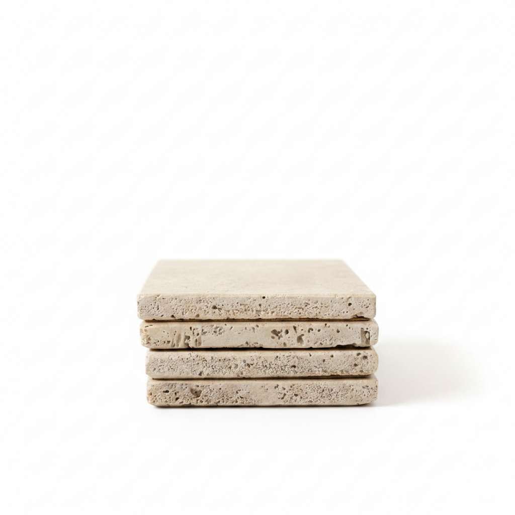 Natural Travertine Stone Coasters – Square Set of 4