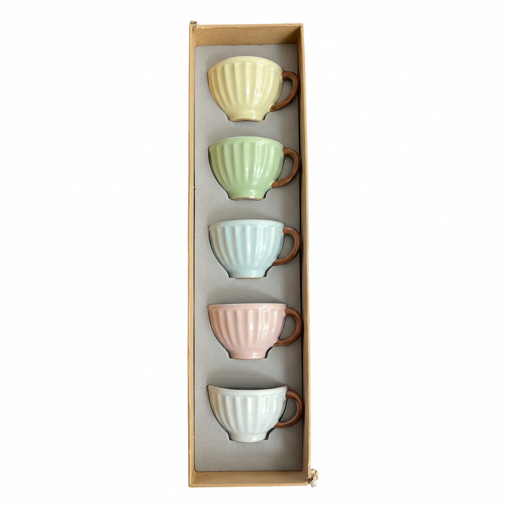 Pastel Ribbed Tea Cup Set of 5