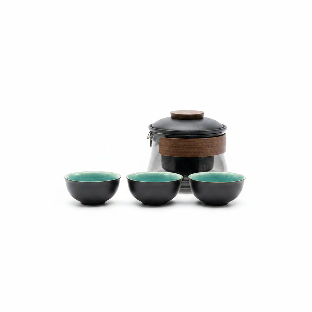 Teal Glass Tea Set with Travel Case