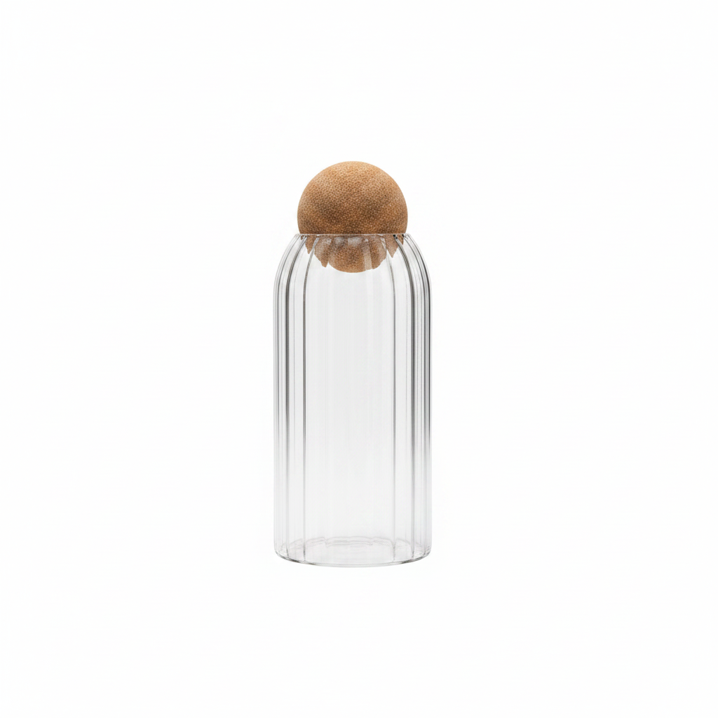 Ribbed Glass Jar with Cork Ball Lid