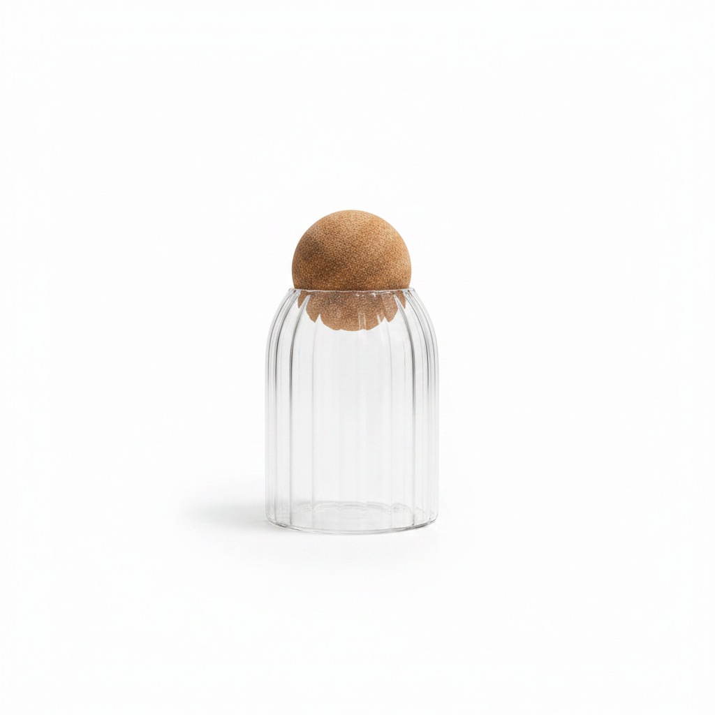 Ribbed Glass Jar with Cork Ball Lid