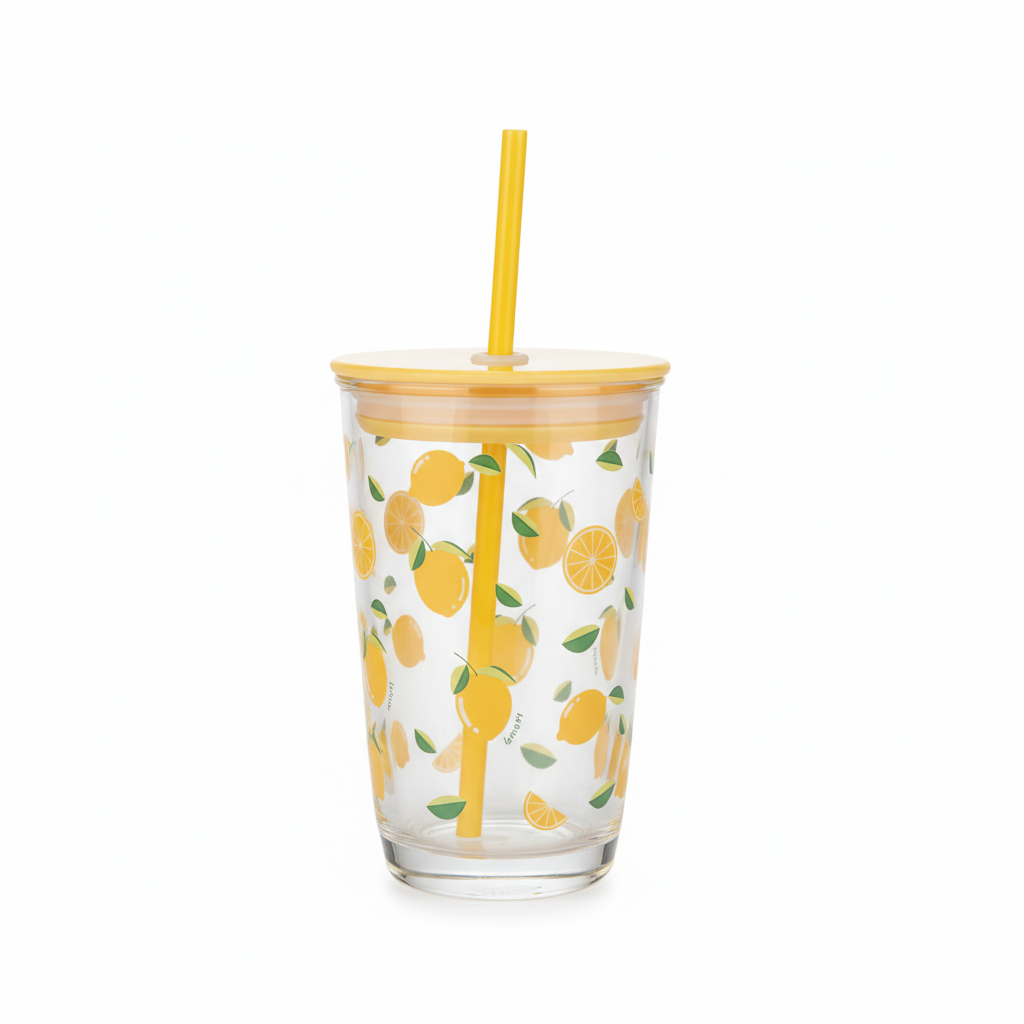 Printed Glass Cup with Lid