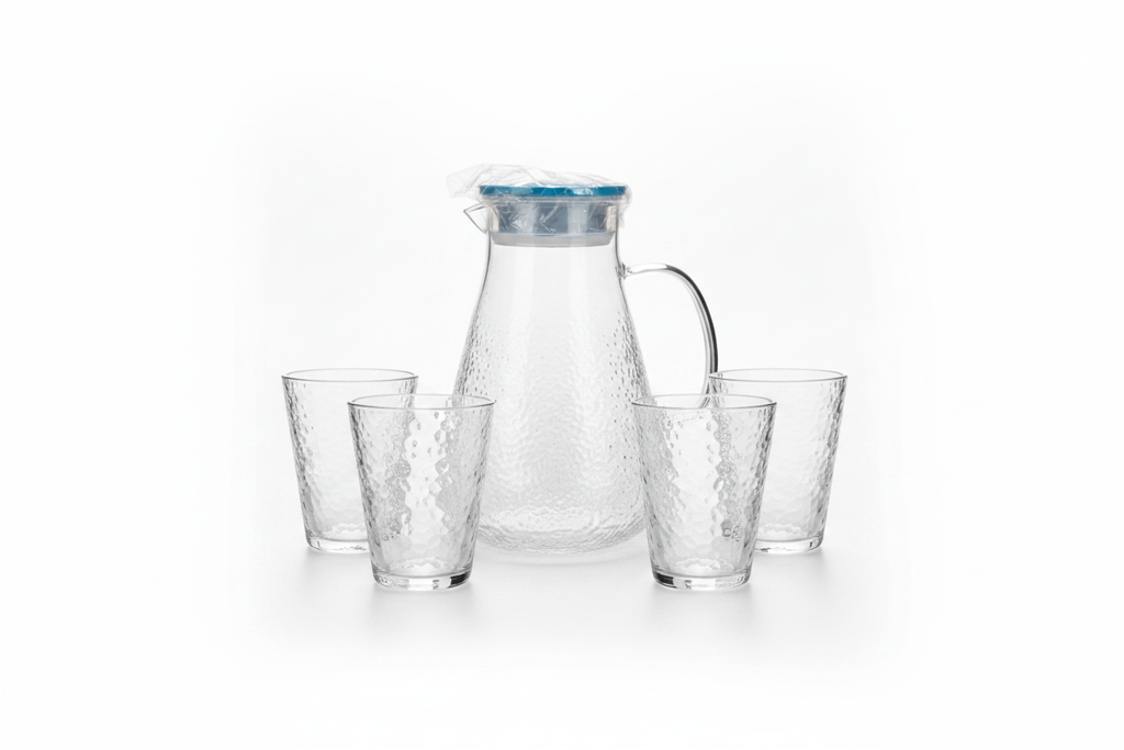 Hammered Glass Jug & Cup Set – 1800ml Jug / 220ml Cups