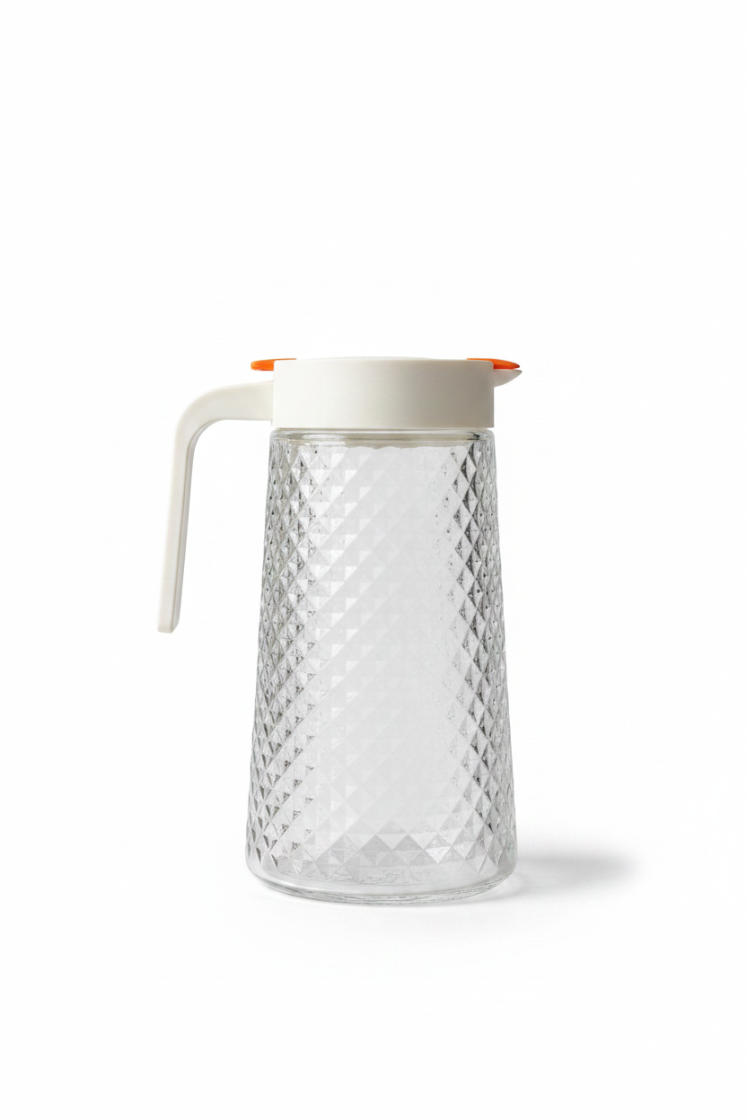 Diamond Texture Glass Jug & Cup Set – 1200ml Jug / 300ml Cups