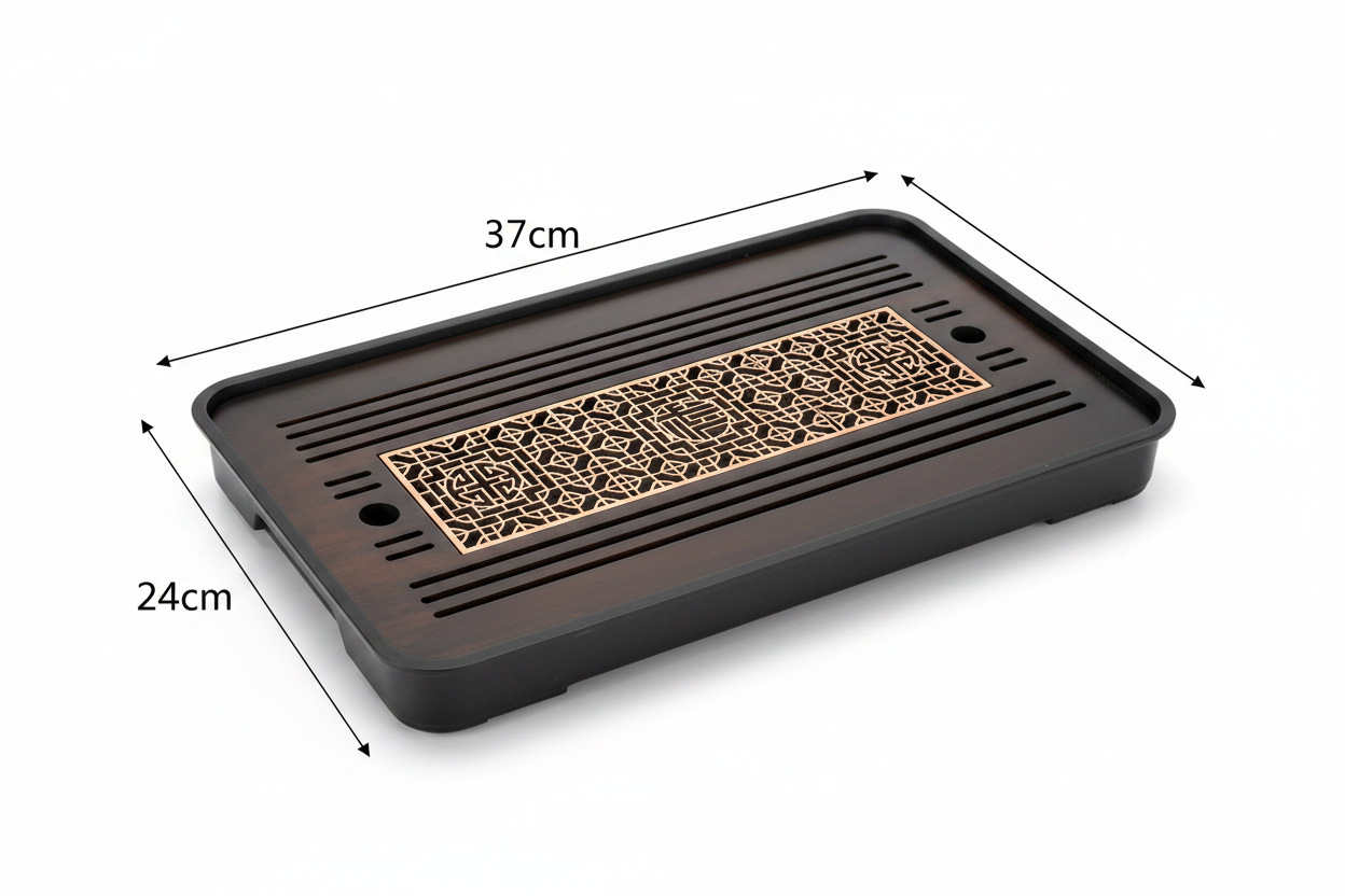 Chinese Gongfu Tea Tray – Dark Wood with Lattice Panel