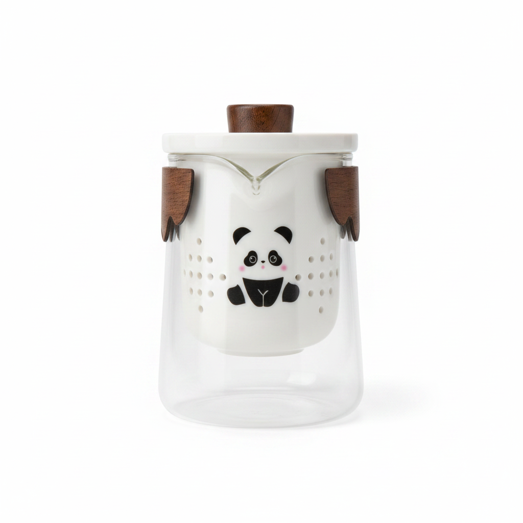 Panda Tea Set – Glass Teapot with Ceramic Infuser & 4 Cups