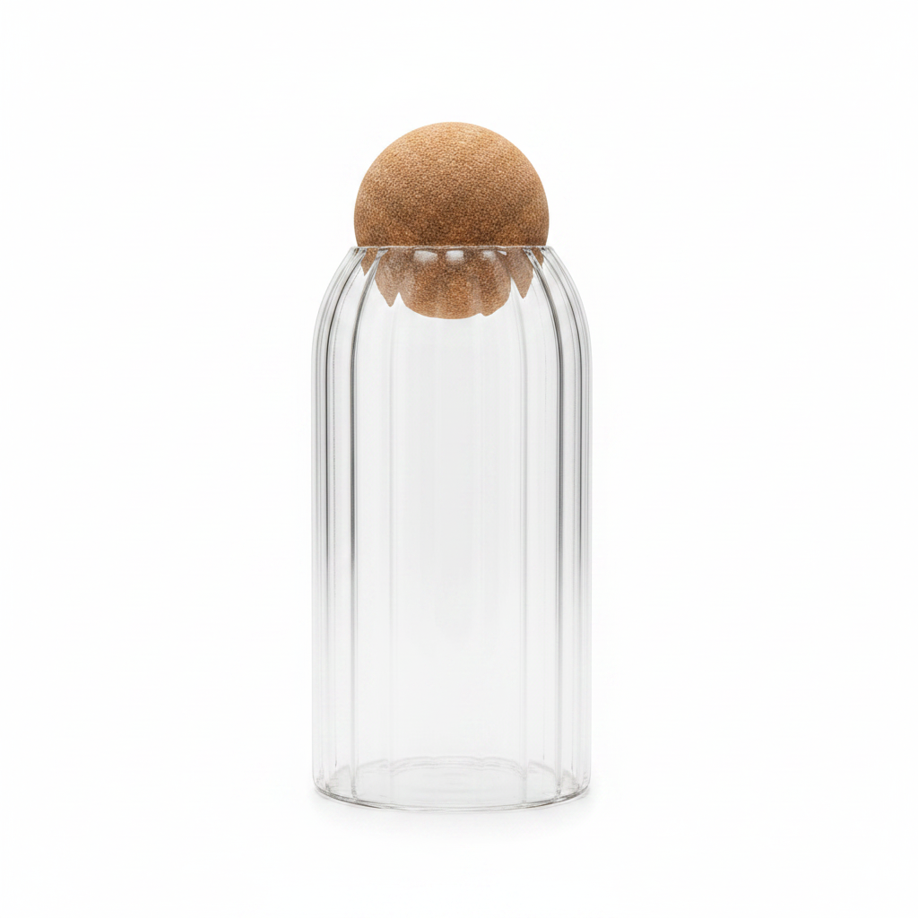 Ribbed Glass Jar with Cork Ball Lid