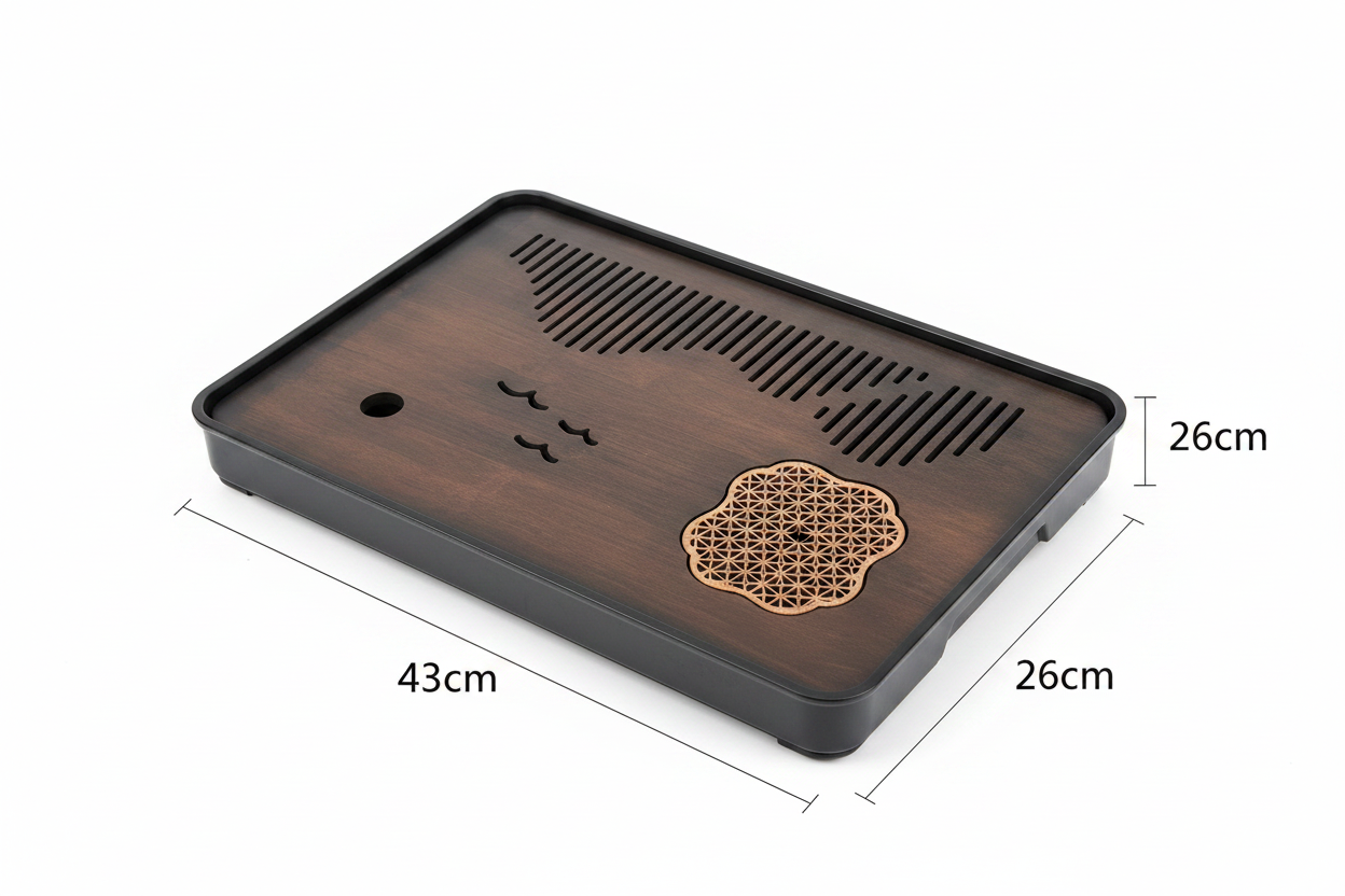 Chinese Gongfu Tea Tray – Walnut Wood with Bird & Flower Design