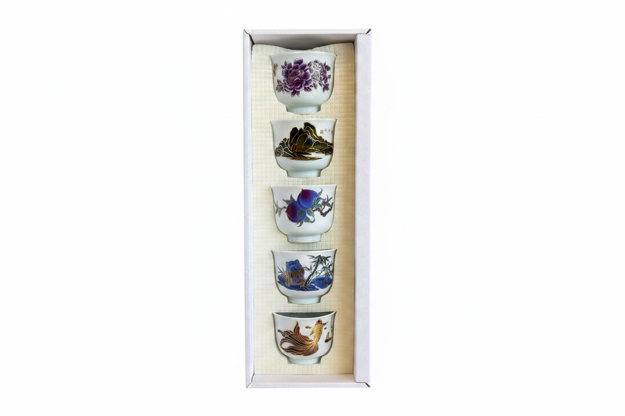 Chinese Porcelain Tea Cup Set – 5 Pieces 100mL