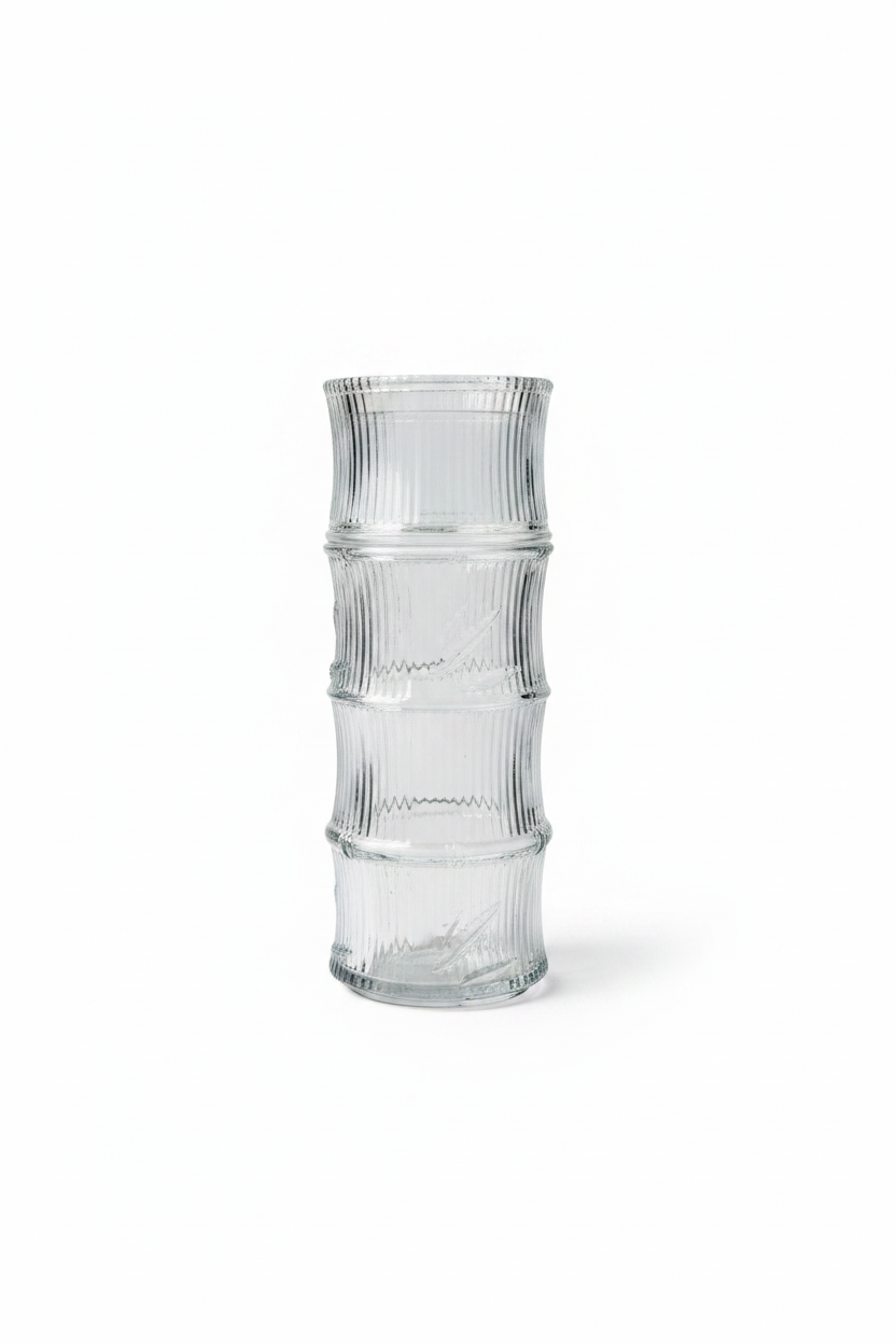 Bamboo Ribbed Glass Jar with Cup- 650mL jar, 150mL cup