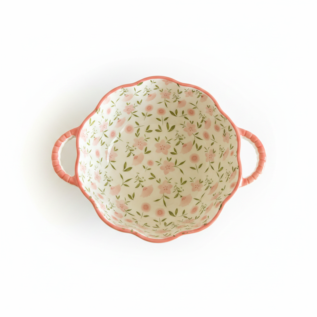 Floral Ceramic Bowl with Handles