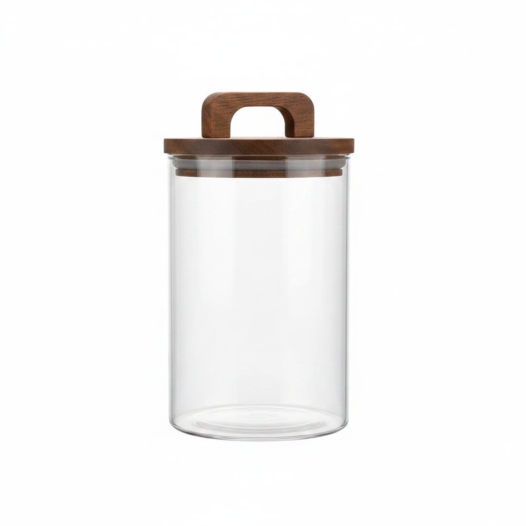 Glass Jar with Wood Handle Lid
