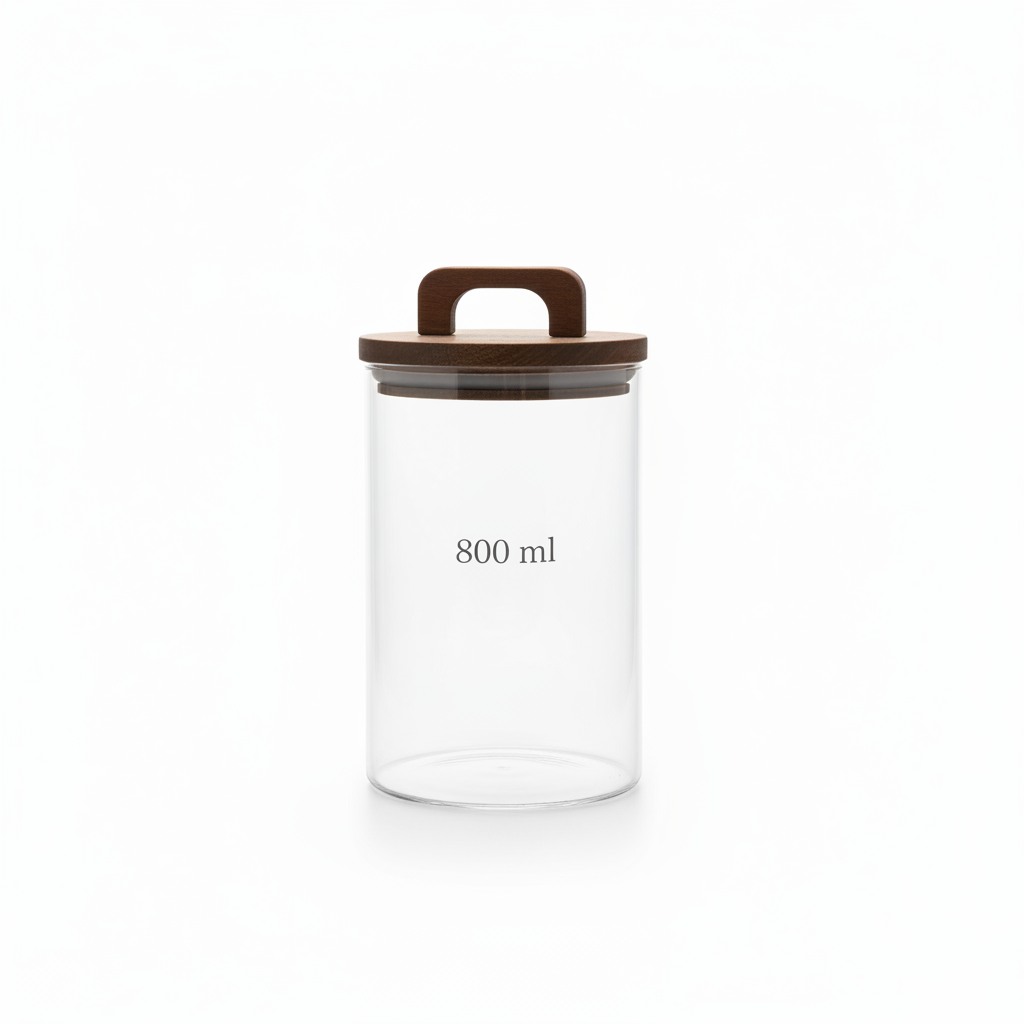 Glass Jar with Wood Handle Lid