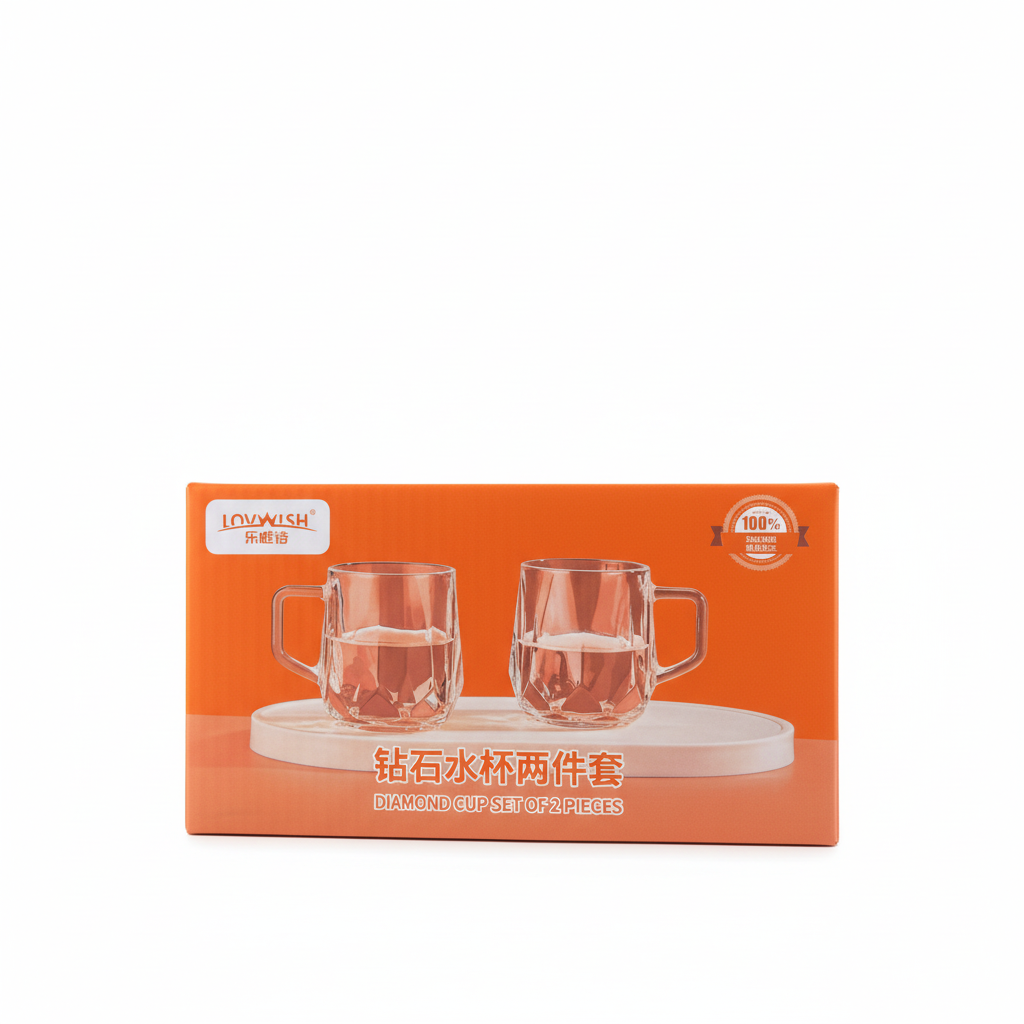 Diamond Glass Mug Set of 2
