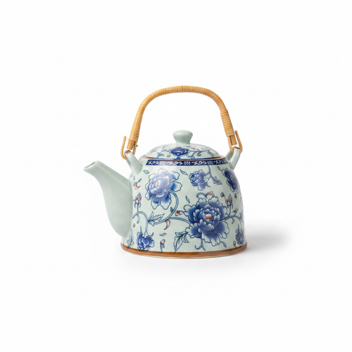 Blue & White Ceramic Tea Set — Teapot 700ml + 6 Cups 150ml Each