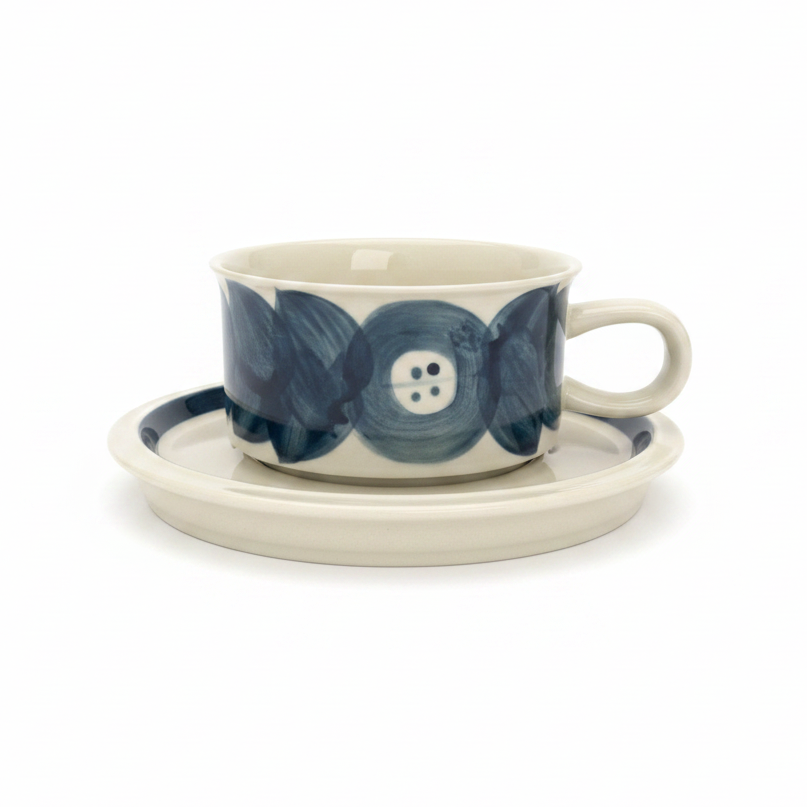 Blue Geometric Ceramic Cup & Saucer Set
