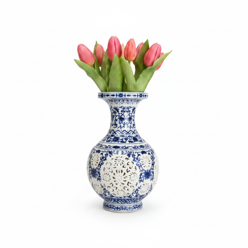 Blue & White Chinese Porcelain Reticulated Vase – 24 cm