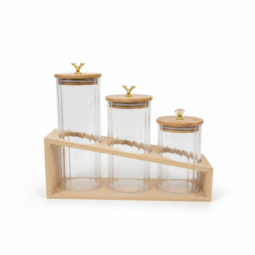 Three-Piece Diamond Storage Tank Glass Jar Set
