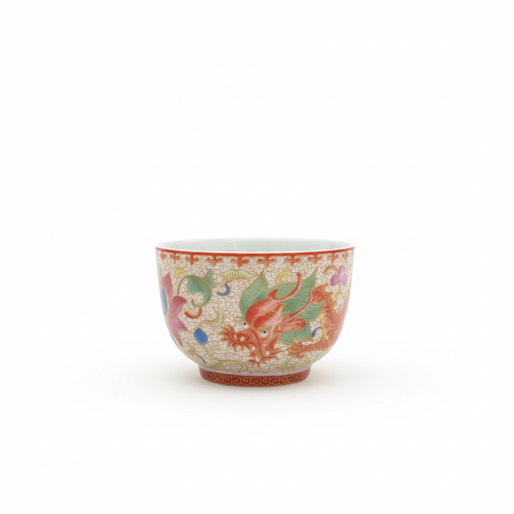 Phoenix & Dragon Famille Rose Tea Cup Set