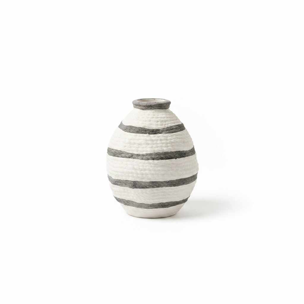 Striped Ceramic Vase with Yellow Tulips