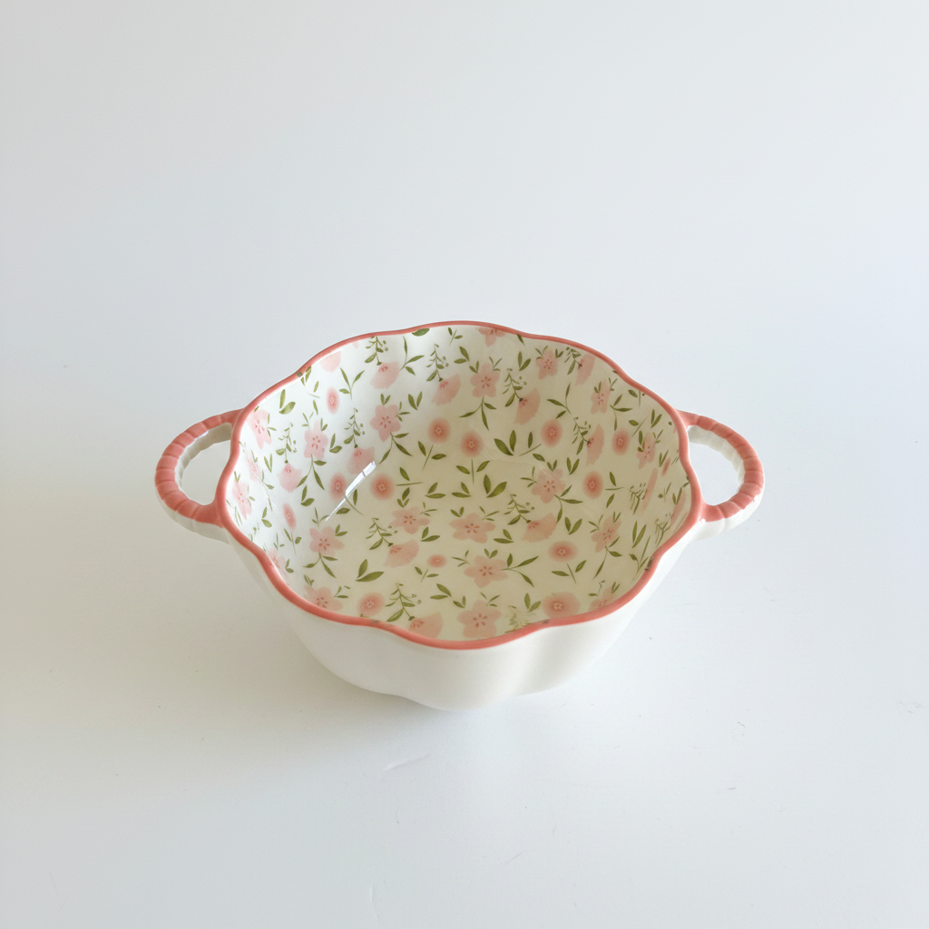 Floral Ceramic Bowl with Handles