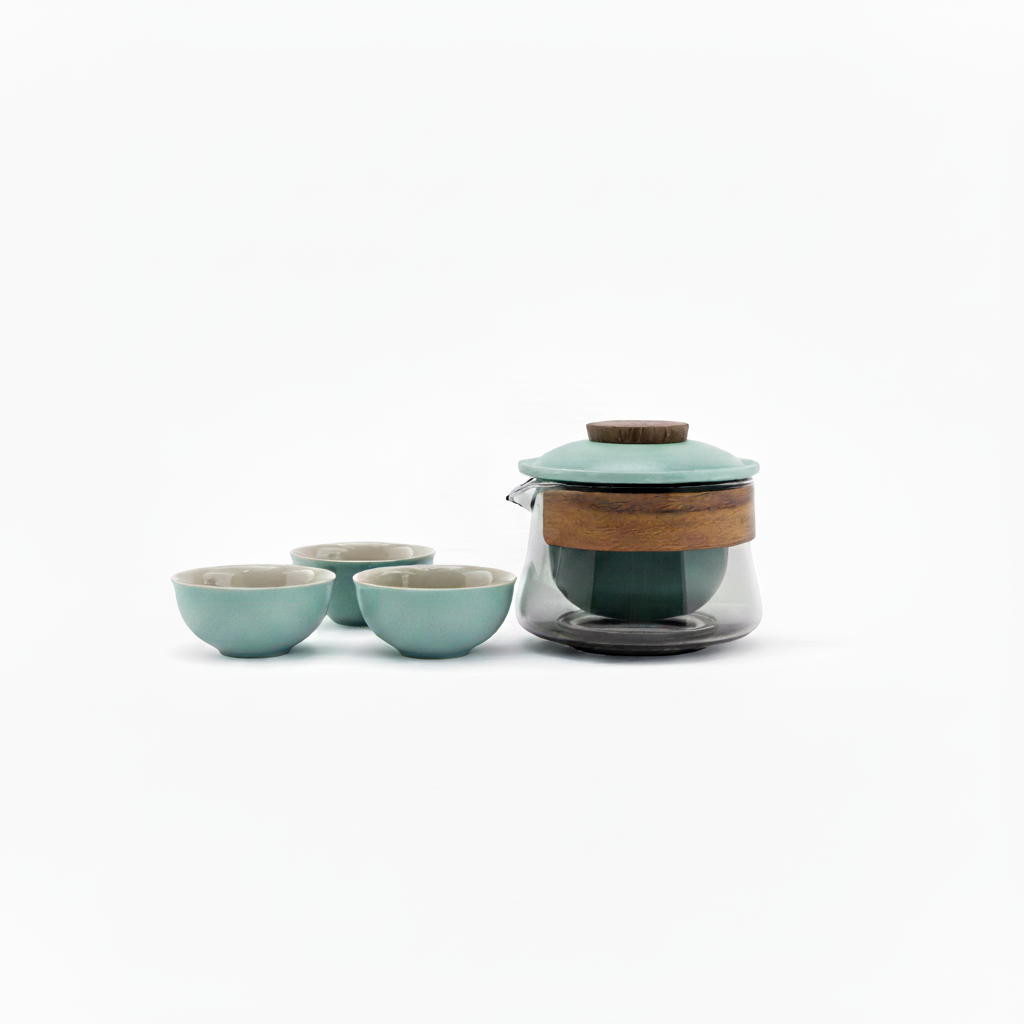 Teal Glass Tea Set with Travel Case
