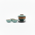 Teal Glass Tea Set with Travel Case